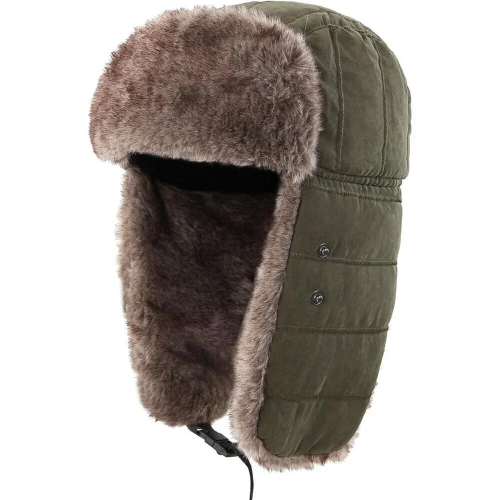 Men's Army Green Trooper Trapper Hat Warm Winter Hunting Cap w/ Removable Mask